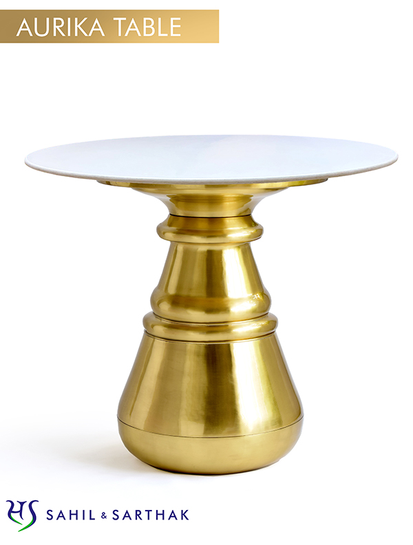 Aurika Table by Sahil & Sarthak Brass Matt Top